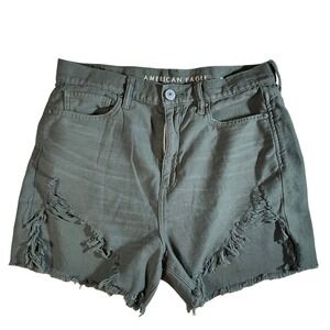 American‎ Eagle Womens Olive Green Highest Rise Mom Denim Distressed Shorts